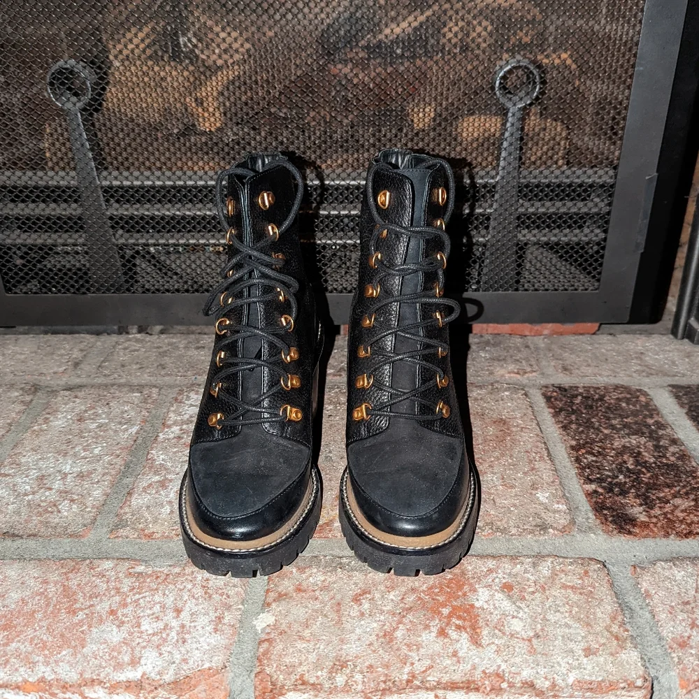 Tory Burch Miller Lug-Sole Leather Hiking Boots size 6.5